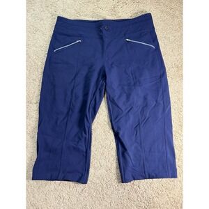 Athleta Bermuda Shorts Women Large **Missing Drawstring** Navy Zippered‎ Pockets